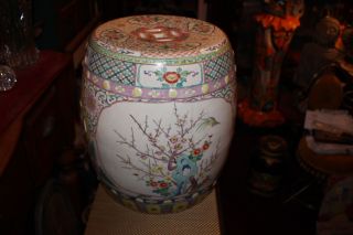LARGE Chinese Garden Bench Stool Seat - 1 - Colorful Painted Flowers Birds - Heavy 5