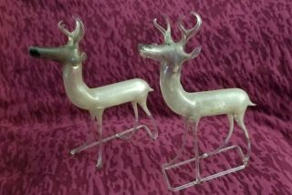 Pair Antique Germany Blown Mercury Glass 4 " Deer Christmas Reindeer Figurines