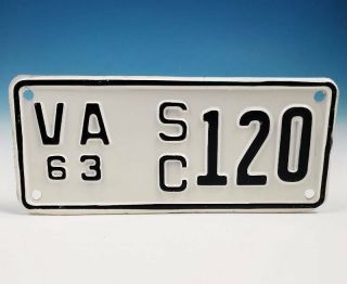 Rare 1963 Virginia Sidecar Motorcycle License Plate Low Number