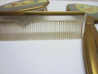 Vtg Mid Century Gold Tone Floral Vanity Dresser Set Brush Comb Hand Mirror 5