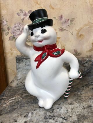 Vintage Christmas Atlantic Mold Ceramic Hand Painted 10 1/2” Snowman Candy Cane