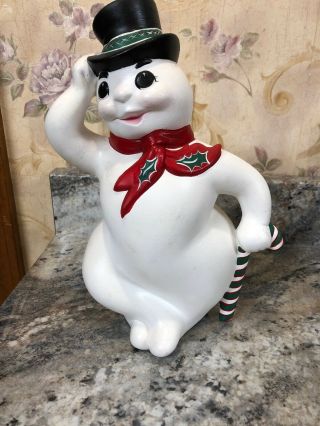 Vintage Christmas Atlantic Mold Ceramic Hand Painted 10 1/2” Snowman Candy Cane 2