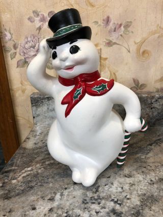 Vintage Christmas Atlantic Mold Ceramic Hand Painted 10 1/2” Snowman Candy Cane 4