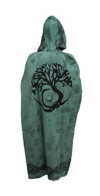 Tree Of Life Cloak/cape Green & Black Pagan Wicca Ritual Robe Norse Goddess