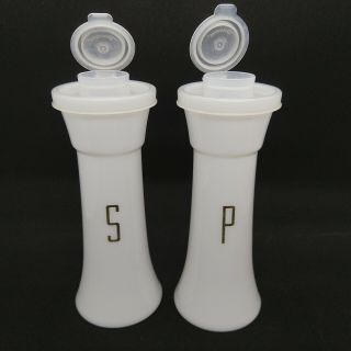 Vintage Tupperware Salt Pepper Shakers Large 6 " Gold Letters Hourglass 718