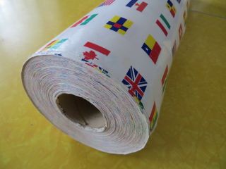 17 Lbs Roll 26 " Wide Gift Dept Store Wrapping Paper Gloss Flags Of The World