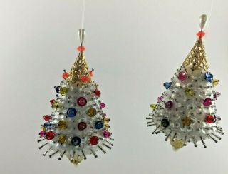 2 Vintage Christmas Tree Shaped Ornaments Sequins Push Pin Beads 4.  25 "