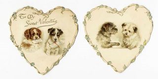 Valentine Dogs In Die Cut Hearts C 1910 Cute Puppies Victorian Edwardian Era