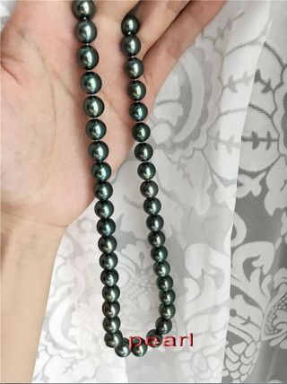 18 " Stunning Aaa,  9 - 10mm Real Natural Tahitian Black Round Pearl Necklace 14k