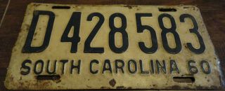 1960 South Carolina License Plate D 428 583