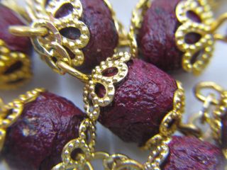 † Huge Vintage Gold Toned All Double Capped Crimson Red " Rose Scented " Rosary †
