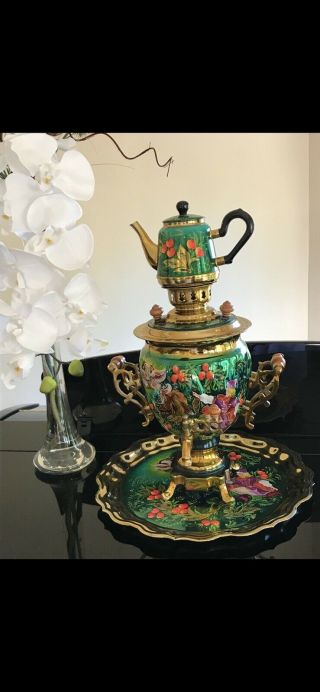 Antique Russian Samovar With Tea Pot 2
