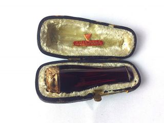 Antique Vintage Red Cherry And Gold Bakelite Cigarette Pipe Holder With Case