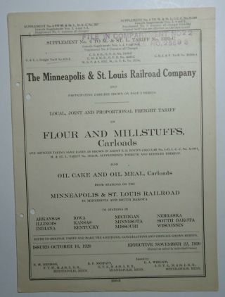 Minneapolis & St Louis Railroad 1920 Tariff - 12pp - Map On Back