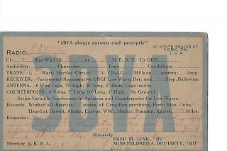 `1924 3bva Miss Mildred Douthitt (yl) York Penn.  Qsl Radio Card