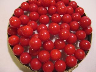 Vintage Cherry Red Bakelite Ball,  Undrilled Bead 1/3 Inch Round,  6 Beads