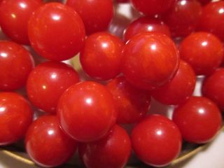 Vintage Cherry Red Bakelite Ball,  Undrilled Bead 1/3 Inch Round,  6 Beads 2