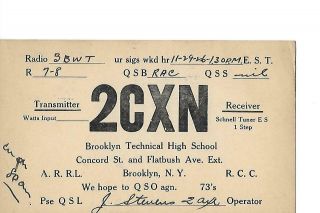 `1926 2cxn Brooklyn Technical High School York Qsl Radio Card