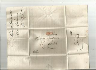 Stampless Folded Letter: 1825 Torino,  Italy Red Sl