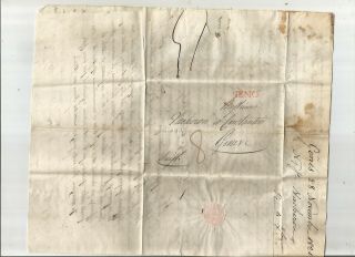 Stampless Folded Letter: 1824 Genova,  Italy Red Sl