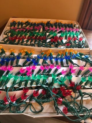 Vintage Christmas Tree Lights String 200 Plastic Flower Multi Colored Esco