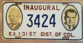 1957 Presidential Inaugural License Plate W/ike And Nixon