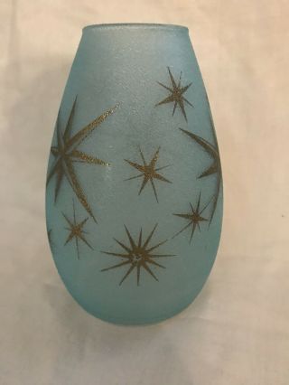 Vintage Bartlett Collins Pebbled Glass Atomic/starburst Tuquoise Vase