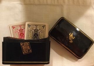 Vintage Italian Leather Dual Playing Card Box Case Ferd Piatnik and Sons,  Vienna 3