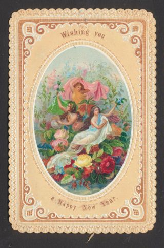 C4710 Victorian Goodall Year Card: Classical Ladies In Flowers