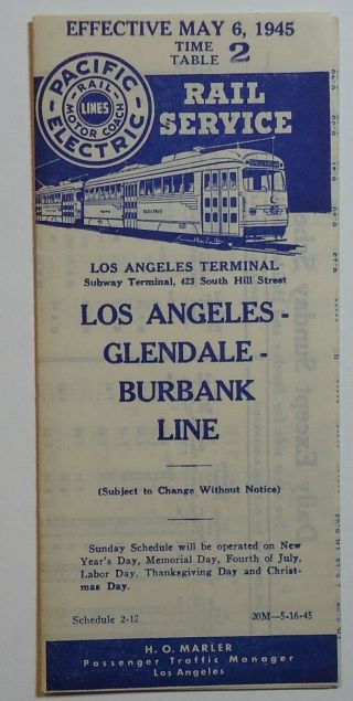 Pacific Electric Railway 1945 Public Timetable - La - Burbank 2