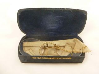 Antique Victorian 1/30 Gold Filled Pince Nez Spectacles Glasses Earpiece & Case 2