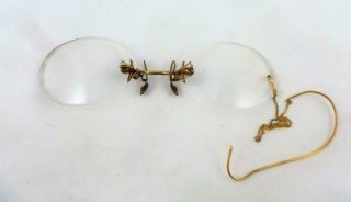 Antique Victorian 1/30 Gold Filled Pince Nez Spectacles Glasses Earpiece & Case 3