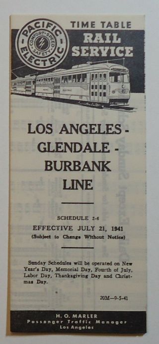 Pacific Electric Railway 1941 Public Timetable - La - Burbank 2 - 6