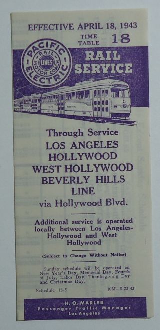 Pacific Electric Railway 1943 Public Timetable - La - Beverly Hills 18