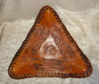 Vintage Hand Tooled Leather Tripod Stool Cover Only