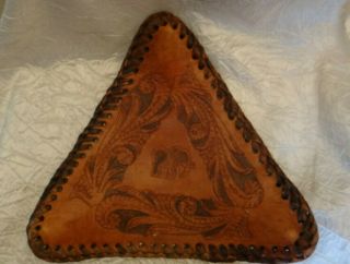 Vintage Hand Tooled Leather Tripod Stool Cover Only 2
