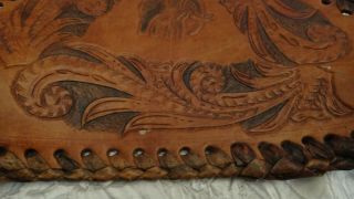 Vintage Hand Tooled Leather Tripod Stool Cover Only 3