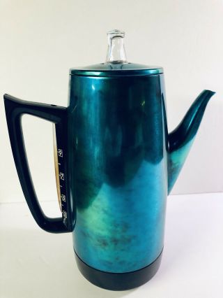 Vintage RARE General Electric Adj Settings Coffee Perco Pot Iridescent Blue 3