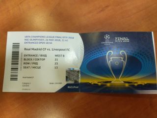 Real Madrid Cf Vs Liverpool Fc 2018 Uefa Champions League Final Ticket Kyiv Kiev