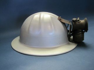 Vintage Mcdonald T Aluminum Helmet Hardhat W Miners Justrite Carbon Lamp