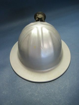 Vintage McDonald T Aluminum Helmet Hardhat w Miners Justrite Carbon Lamp 2