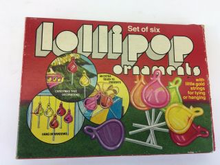 Vintage Lollipop Christmas Ornaments 6 Pc Hong Kong Plastic 1980 Htf Cool