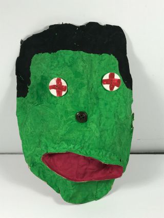 Vtg 50s 60s Paper Mache Frankenstein Monster Halloween Mask Folk Art
