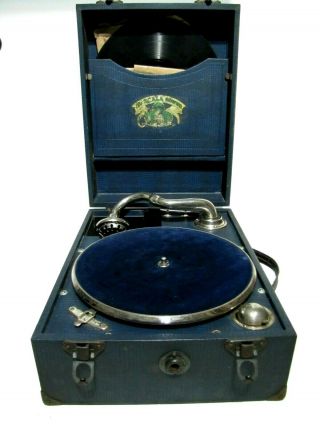 Vintage Scala Gramophone Portable Record Player Blue Garrard