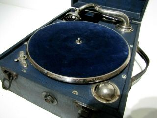 VINTAGE SCALA GRAMOPHONE PORTABLE RECORD PLAYER BLUE GARRARD 5