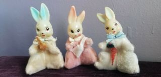 3 Rare Vintage Woolie Pom Pom Tailed Easter Bunny 