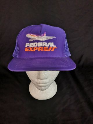Vtg Federal Express Purple Snapback Embroidered Airplane Hat Cap Uniform