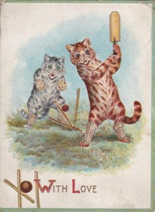Cats Playing Cricket,  Christmas Greeting Card With Love.