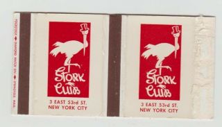 York City,  Ny Vintage Matchbox Stork Club 3 East 53rd St.