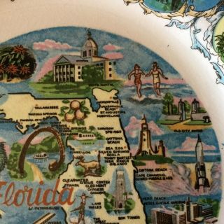 Antique (1960s) State Of Florida Souvenir Ceramic Plate 9”,  Pre - Disney Era 4